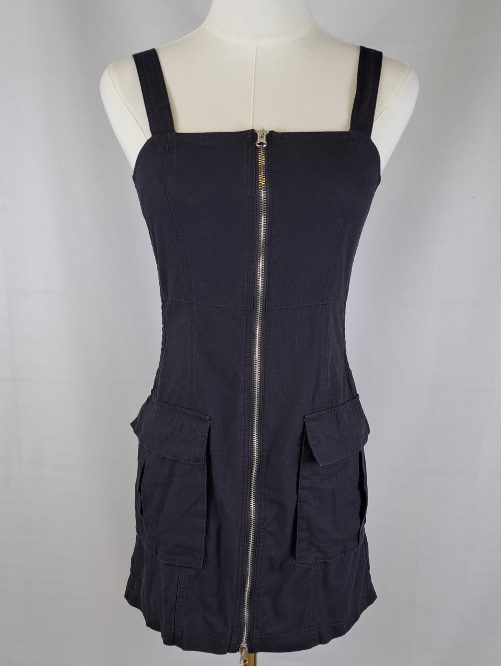 Aeropostale Black Cotton Zip Front Cargo Utility Dress Y2K Streetwear Size XS